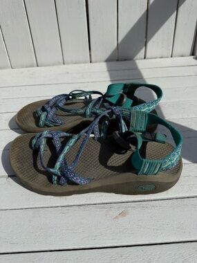 Chaco Teal with Purple & Blue Patterned Strappy Sandals